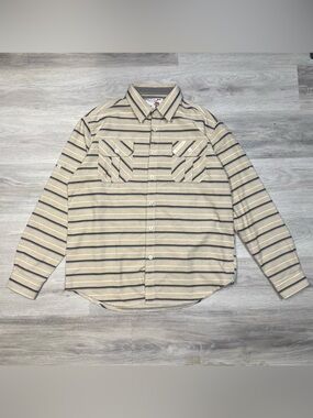 Akademiks Beige and Black Striped Casual Button-Down Shirt